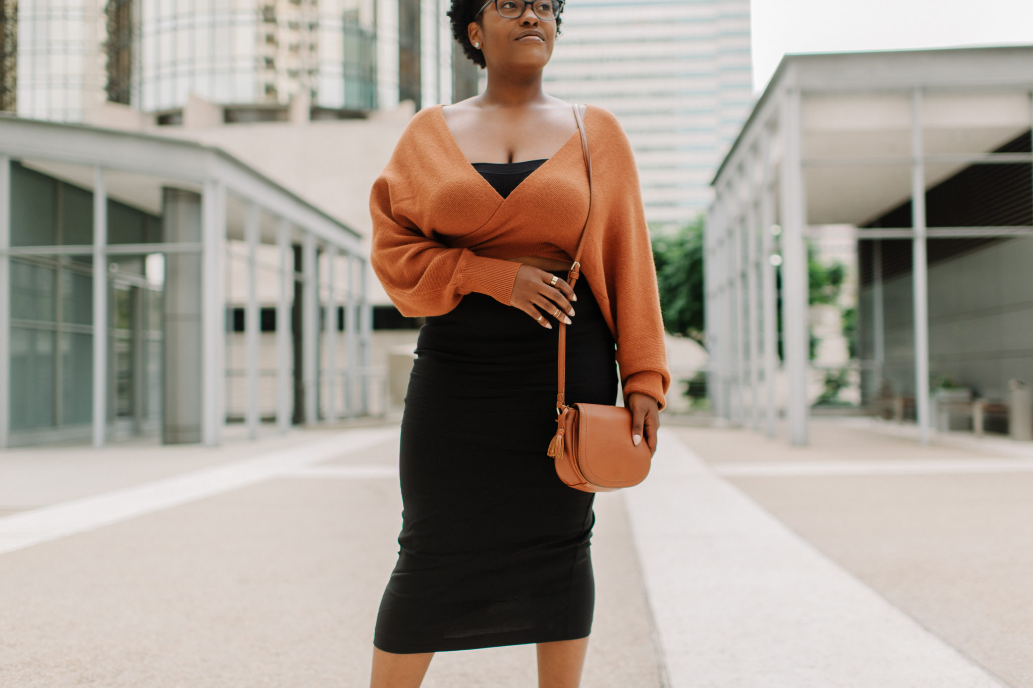 significant other brown dress Mindy Black Crew Neck Cardigan